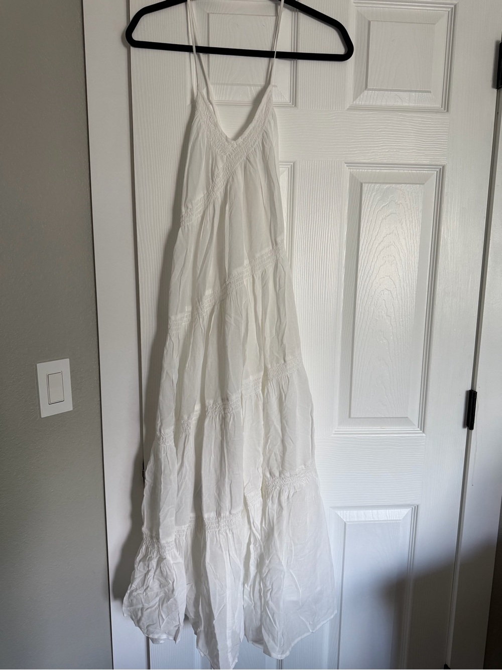 Free People White V-Neck Tiered Maxi Dress